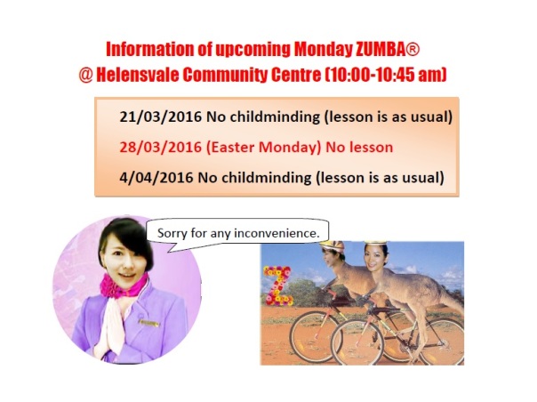 Information of upcoming Monday ZUMBA
